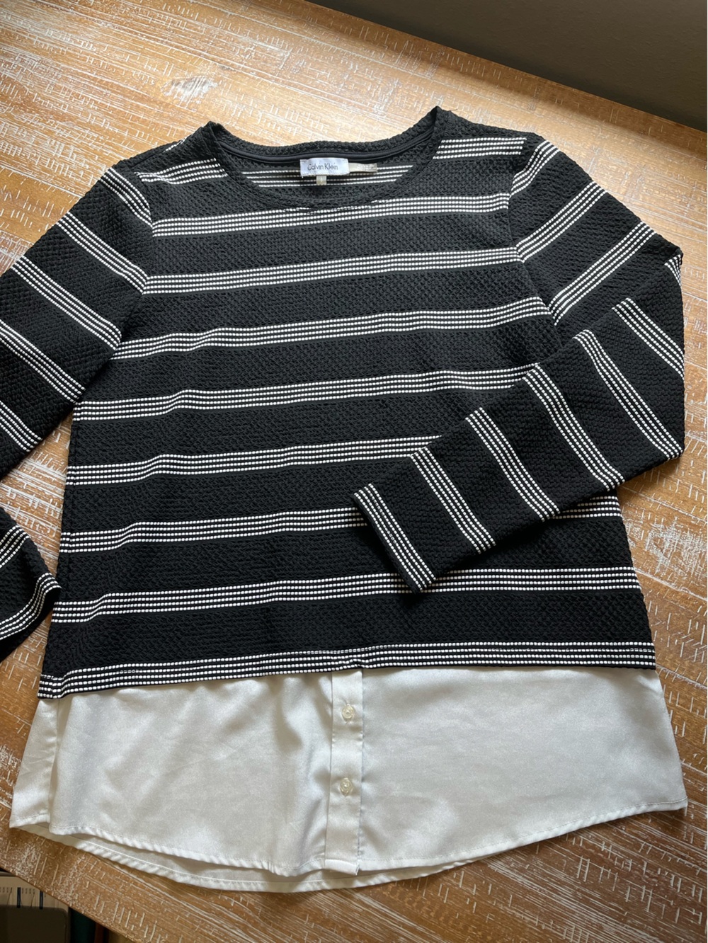 Calvin Klein Black & White Striped Layered-Look lightweight pullover